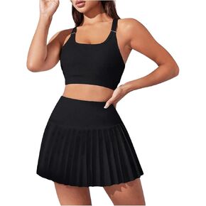 Verdusa Women's 2 Piece Athletic Outfits Crop Tank Tops and Pleated Tennis Skirt Tracksuit