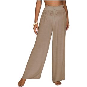 Milumia Women's Summer Linen Bathing Suit Cover Up Swim Beach Pants Sheer Wide Leg Swimsuit Coverup Pants