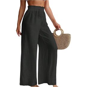 Milumia Women's Summer Linen Bathing Suit Cover Up Swim Beach Pants Sheer Wide Leg Swimsuit Coverup Pants in Kuwait