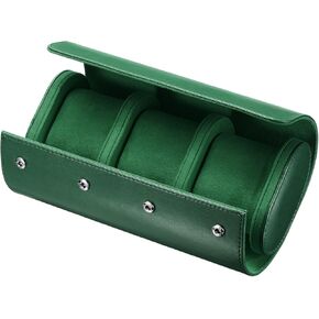 uxcell Leather Watch Travel Case Single Watch Roll Storage Box Organizer for Men Women Holding Storaging Displaying, 3 Slot, Green
