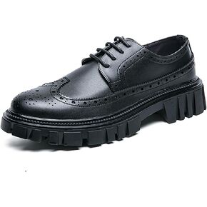 Men's Leather Oxford Dress Shoes - Platform Wingtip Oxfords - Comfortable Business Formal Slip-Resistant Work Derby Shoes