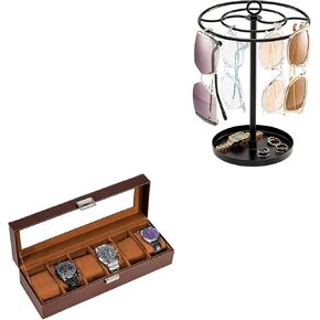 ProCase 6 Slot Mens Watch Case Bundle with Large Capacity Sunglass Storage
