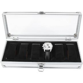 Cocoarm Aluminum Watch Box 6 Slot White Watch Display Watch Case, 12 Or 6 Grid Slots Watch Jewellery Display Storage Organizer Box With Visible Window For Men And Women Gifts (6 Slots)