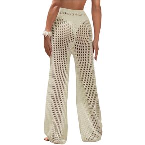 COZYEASE Women's Beach Cover Up Pants Hollow Out Drawstring Elastic High Waist Bathing Suit Cover Up Beach Pants