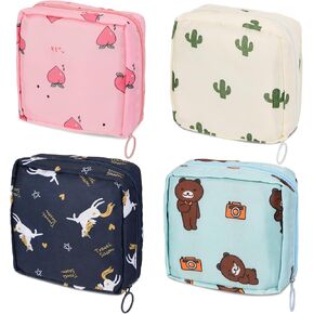4Pcs Sanitary Pad Holder, Portable Sanitary Napkin Storage Bag Reusable Period Pad Pouch with Zipper First Period Kit for Teen Girls & Women