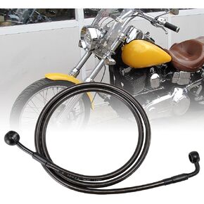 52.8" Total Length Dyna Softail Front Brake Line Extended Hydraulic Hose Black Vinyl Steel Braided for 2007-2017 Some Dyna, 2000-2015 Some Softail with a 16" Ape Handlebar