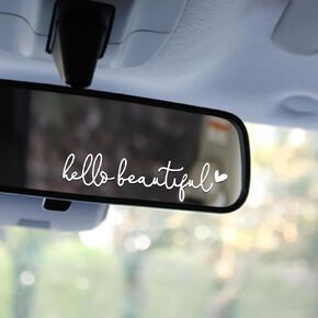 3x Hello Beautiful Rearview Mirror Mirror ، شارات السيارات اللطيفة للنساء وملصقات السيارات والشارات ، ملصق مرآة منظر خلفي ، إكسسوارات مرآة الرؤية الخلفية (مرحبًا بيضاء جميلة)