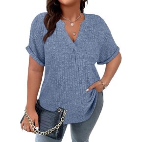 Tanst Sky Womens Plus Size Tops Short Sleeve V Neck Shirts Summer Casual Tunic Blouses XL-5XL