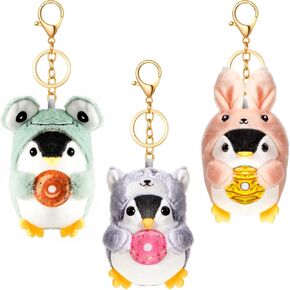 Kigeli 3 Pcs Cute Stuffed Penguin Keychain Plush Keychain Stuffed Animals Frog Bunny Dog costume Lovely Animal Pendant for Birthday Gift Backpack Car Key Decoration, 3 x 5.5 Inch