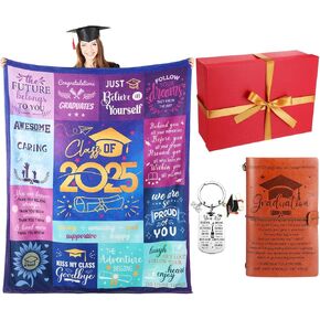 Buryeah 3 Pcs Graduation Gifts for Her 2025 Graduation Gifts Set for Women Include Grad Blanket Leather Journal Grad Keychain with Gift Box for Class of 2025 College High School Congratulation Purple
