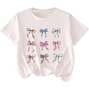 Cozyease Girls' Heart and Graphic Print Tee Top Round Neck Short Sleeve Casual Summer Shirt Top