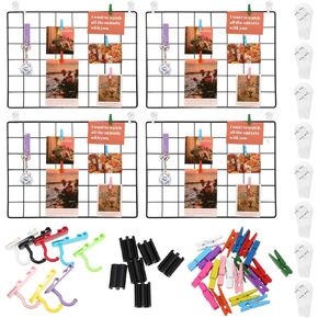 4 Pack Wire Wall Grid Panel | Photos & Pictures Display Grid Wall Panels | Black, Magnetic & Metal Grid | Wall Grid Organizer | Photo Grid | Grid Wire Board | Hanging Home, Office & Kitchen Decor