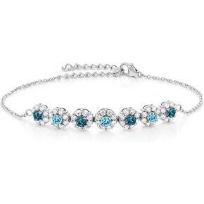 Gem Stone King 925 Sterling Silver London Blue Topaz Swiss Blue Topaz و White Zirconia Tennis Pracelet for Women (1.40 CTTW ، Gemstone November Birthstost