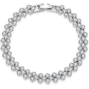 18K White Gold Roman Style Diamond Bracelet, Women's Tennis Bracelet, Mosan Diamond Bracelet