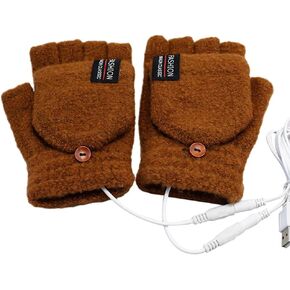 ikasus USB Rechargeable Heated Gloves Fingerless for Women Man Work Touchscreen Gloves for Winter Cold Weather, Coffee