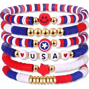 OHOME 4th of July Outfits for Women - 6 Pack Patriotic Bracelets | Fourth of July Decorations Accessories shirts for Memorial Day Decorations - Independence Day Celebration Jewelry for Women