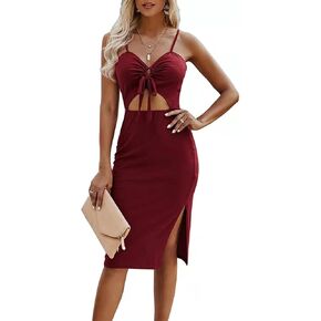 Nasun Women’s V Neck Devable Armabletible Straps Fress Ulcyveless Cut Out Cami Slip Dress Bodycon Mini Dresses