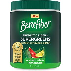 Benefiber Prebiotic Fiber + Supergreens Dietary Supplement Powder, Watermelon Lemonade Flavor, 8.8 oz (250g), 25 Day Supply