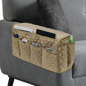 حامل التحكم عن بُعد في التلفزيون لكرسي بذراعين ، كرسي ذراع Caddy for Recliner 14 جيوب ، تخزين منظم أريكة أريكة غير قابلة للانزلاق لمجلات التحكم عن بُعد في الهاتف الخليوي (براون)