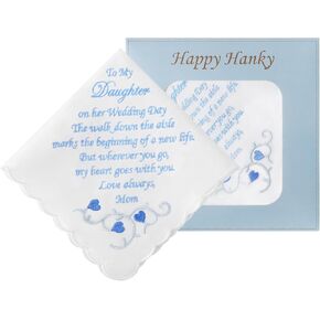 Wedding Gift Something Blue Handkerchief, White Cotton Embroidered Handkerchief for Happy Tears Wedding Day Bride Groom Gift in Kuwait