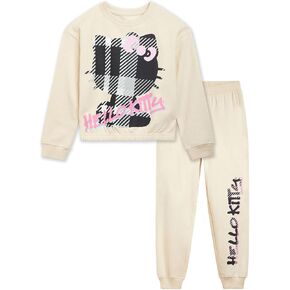 Hello Kitty Girls Fleece Sweatshirt and Jogger Pants Outfit Set Toddler to Big Kid Sizes (2T - 14-16)
