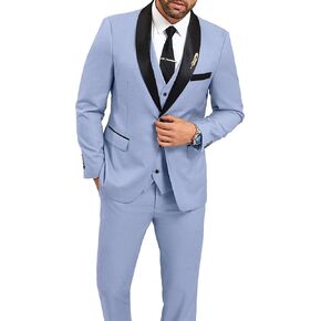 Mens Suit Slim Fit 3 Pieces Suit 1 Button Shawl Lapel Men Suit Blazer Jacket Vest Pants Bow Tie Pocket Square Brooch