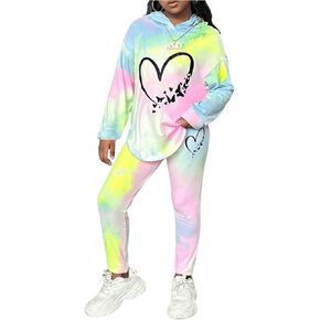 Girl's 2 Piece Outfits Tie Dye Long Sleeve Graphic Hoodies and Leggings Pants Sets