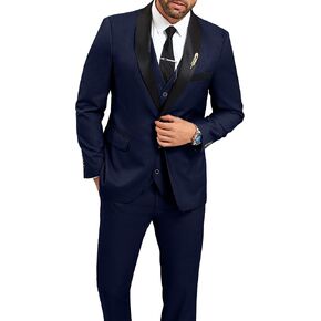 Mens Suit Slim Fit 3 Pieces Suit 1 Button Shawl Lapel Men Suit Blazer Jacket Vest Pants Bow Tie Pocket Square Brooch in Saudi Arabia