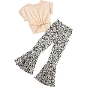 Milumia Girl 2 قطعة جماعة تويست عقدة قصيرة الأكمام T قميص و Leopard Leggings