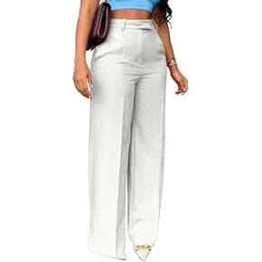 Women High Waist Wide Leg Dress Pants Straight Leg Business Work Slacks Casual Button Down Office Trousers with Pockets