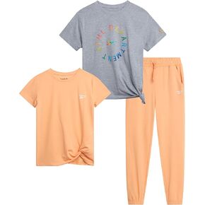 Reebok Girls' Active Pants Set - 3 Piece Athletic Tank Tops with Knotted Side and Jogger Pants for Girls (Sizes: 7-12)