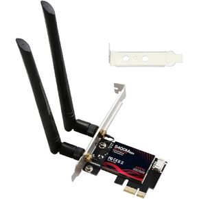 ثلاثي الموجات 5400 ميجابت في الثانية AX210 لاسلكي WiFi 6E 802.11AX Bluetooth 5.3 PCI Express PCIe محول للكمبيوتر المكتبي، 2 هوائيات عالية الكسب، دعامة منخفضة المستوى