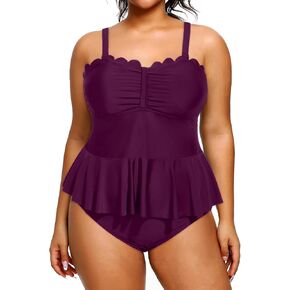 Yonique Women Plus Size 2 قطعة Tankini Swimsuits Ruched Bathing Suits Peplum Swimwear Swimsuits