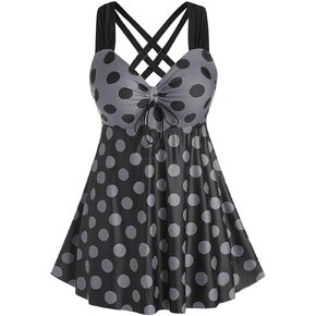 Rose Gal Womens Plus Size Curve Cinched Polka Dot Crisscross Swimsuit Set