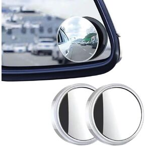 2Pcs White Blind Spot Mirrors, Round HD Glass Convex 360° Wide Angle Side Rear View Mirror, Angle Adjustable HD Glass Round Side Rear View Convex Accessories with Frame Car for SUV Trucks Motorcycles