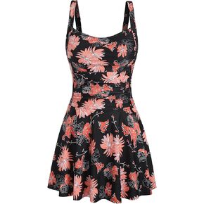 ZAFUL Swim Dress for Women Square Neck Tummy Control Ruched Swimsuit with Skirt Two Piece Bathing Suit with Brief in Kuwait