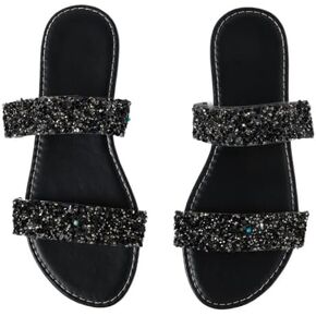 GORGLITTER Women's Sparkly Glitter Flats Sandal Sequin Two Band Open Toe Slip on Slides Wedding Sandals in Kuwait