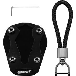 For CFMOTO 450MT MT450 IBEX 450 MT 2023-2025 Kickstand Base Plate Motorcycle Stand Pad and Keychain Set (Black)