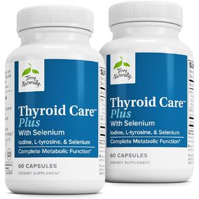 Terry Naturally Thyroid Care Plus - Supplement to Aid Thyroid - Dietary Supplement for Energy & Healthy Hair Support - Supplement with L-Tyrosine & Selenium - 60 Capsules (2 Pack)