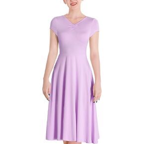 ODASDO Women Ballet Dance Short Sleeve Long Dress Lyrical Costumes Modern Contemporary Stage Performance Dancewear