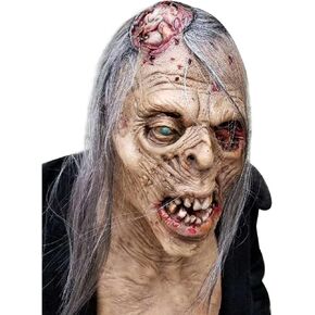 Scary Zombie Mask Realistic Old Man Zombie Mask with Hair Halloween Creepy Full Head Devil Mask Cosplay Party Props