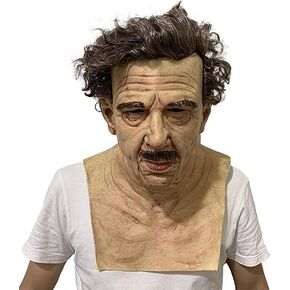 Old Man Mask Realistic Halloween Mask Adult Men Human Mask with beard Hair