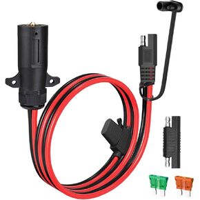 7 Pin Power Access, 7 Way Blade to 2 Pin SAE Connector, 7 Pin Round RV-Style Trailer Plug to 10 AWG SAE Cable 12V Connectors for RV Truck Get Power from Vehicle's 7 Pole Trailer Plug(2FT)