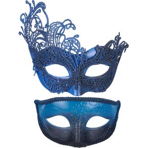 2 Pcs Masquerade Masks for Couple - Venetian Lace Mask Antique Mardi Gras Eyemasks Set for Women Man