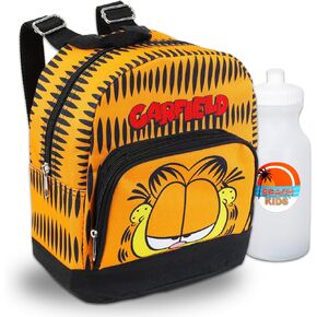 Garfield Mini Backpack Bundle - 10' Canvas Garfield Backpack with Front Pocket and Bottle Holder