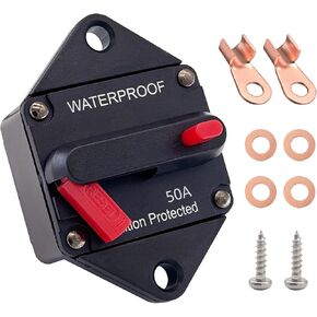 Ampper 50A Circuit Breaker, Panel Mount DC 12V-48V Waterproof Thermal Circuit Breaker Fuse with Manual Reset/On-Off for Boat Trolling Motor Auto Audio Solar and More