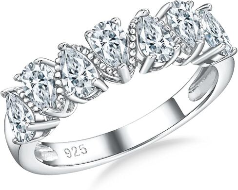 Pear Cut Half Eternity Band Rings for Women 7 Stone Engagement Ring 925 Sterling Silver Created Gemstone Ring Birthstone Rings Wedding Bands Size 6 to 10 in Saudi Arabia