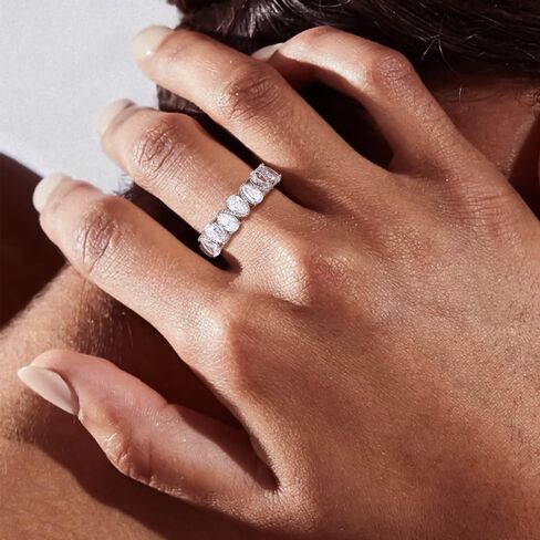 Pear Cut Half Eternity Band Rings for Women 7 Stone Engagement Ring 925 Sterling Silver Created Gemstone Ring Birthstone Rings Wedding Bands Size 6 to 10 in Saudi Arabia