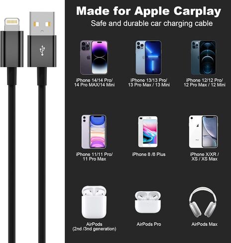 Car Apple Carplay Cable，USB A to Lightning Cable Compatible with iPhone 14 13 12 11 Pro Max XR XS X Charger Cord，Car Charging Cable in Saudi Arabia