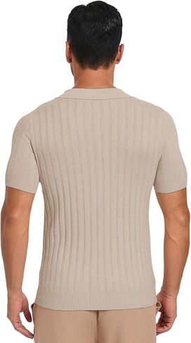 Les umes Mens Collared Shirts Short Sleeve Knitted Casual Polo Shirt V Neck Ribbed Soft Tees in Saudi Arabia